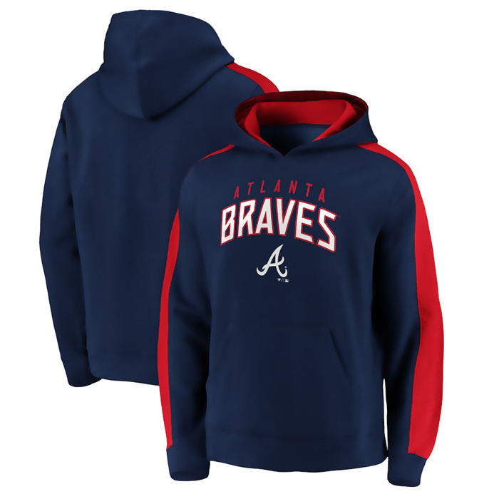 Men's Navy Atlanta Braves Game Time Arch Pullover Hoodie Pullover Hoodie